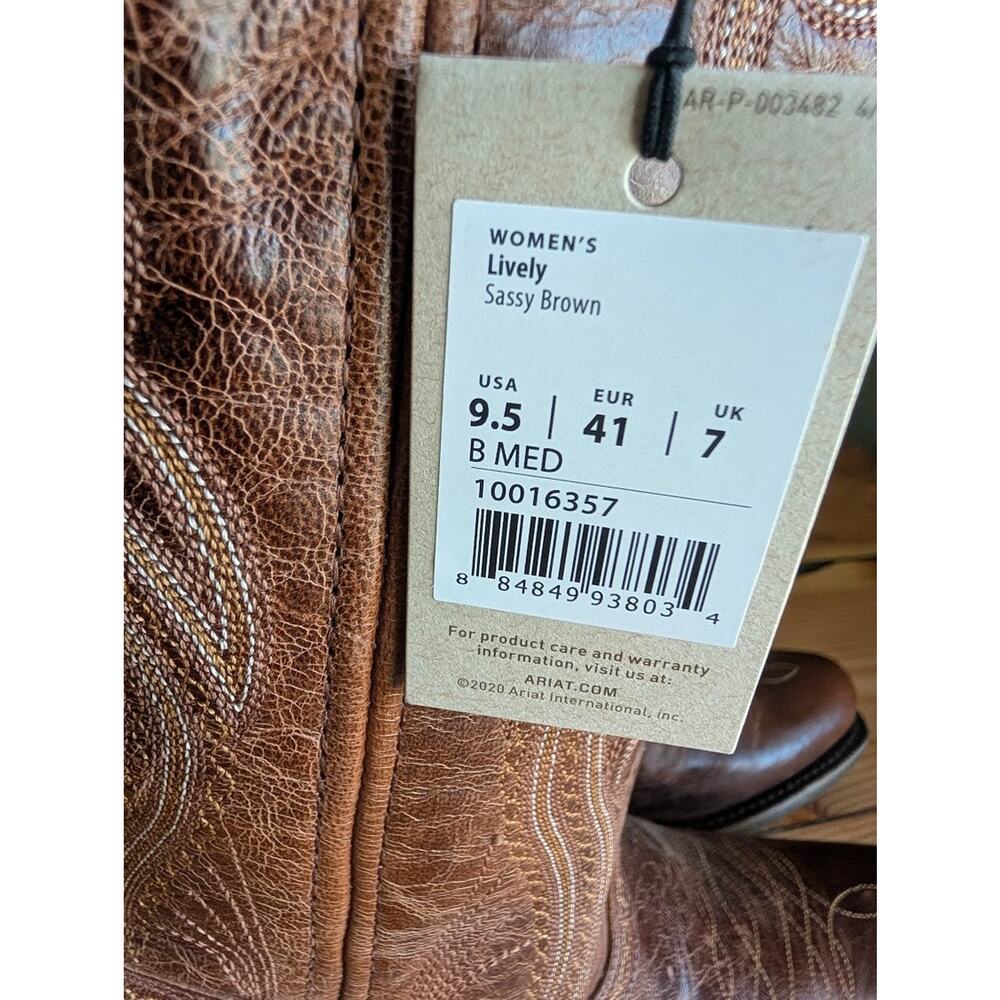 NWT Ariat Lively Womens Sz 9.5 B Sassy Brown Leather Cowboy Square Toe - Picture 3 of 5
